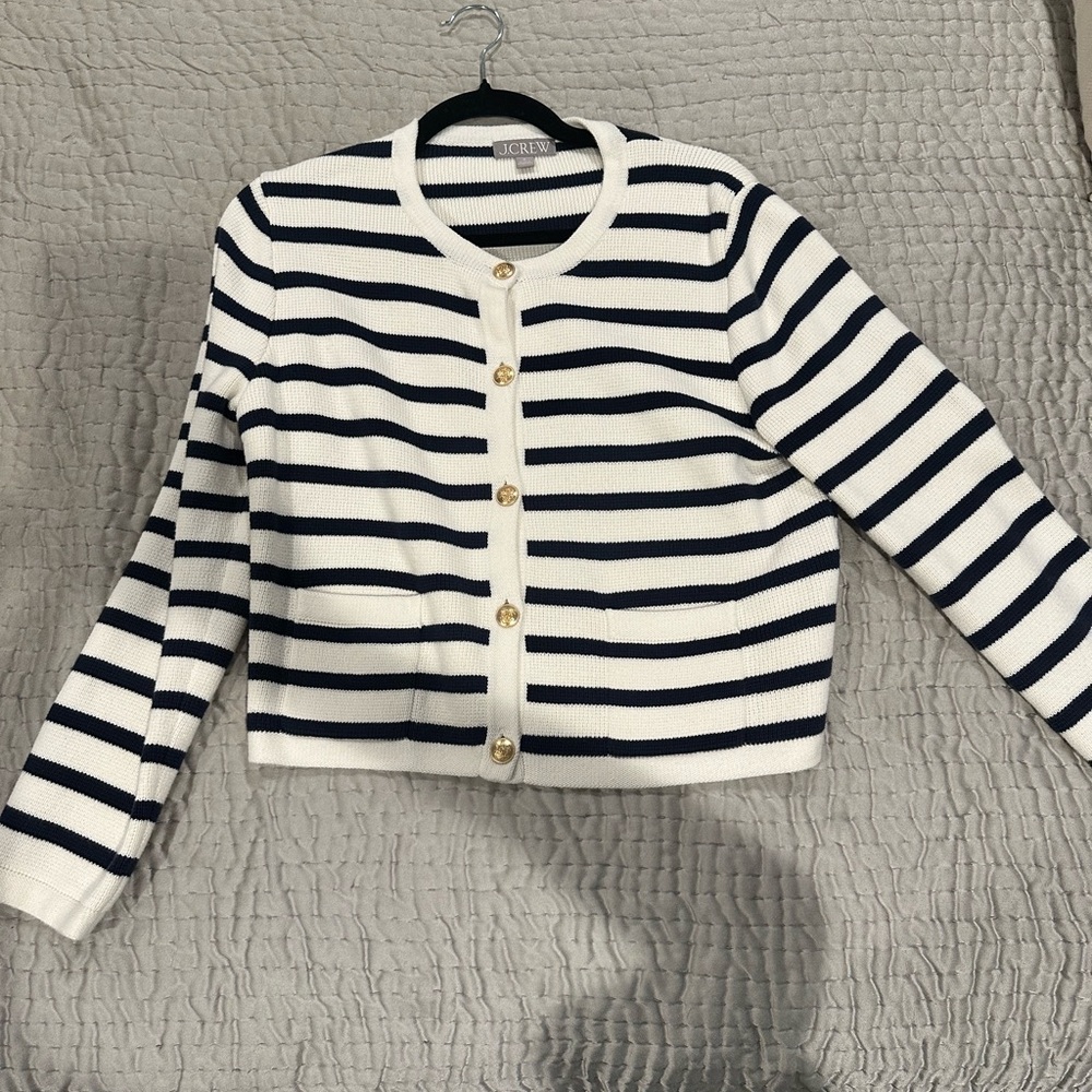 NWOT- J.Crew Emilie Navy and White Striped lady Cardigan- size Medium